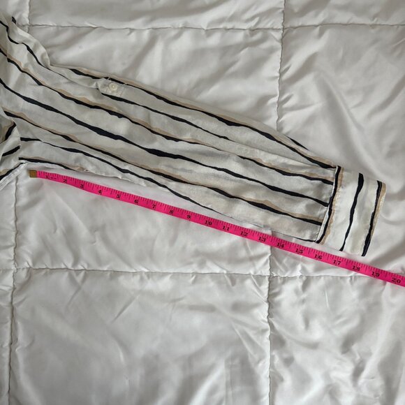 MICHAEL Michael Kors Women's Wavy Print Cotton Button Up Shirt White Tan Black S - Picture 10 of 10